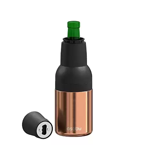 asobu Frosty Beer 2 Go Vacuum Insulated Double Walled Stainless Steel Beer Bottle and Can Cooler with Beer Opener (Copper)
