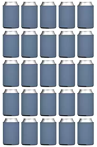 TahoeBay Blank Beer Can Coolers (25-Pack) Plain Bulk Collapsible Foam Soda Cover Coolies, Personalized Sublimation Sleeves for Weddings, Bachelorette Parties, HTV Projects (Steel Blue)